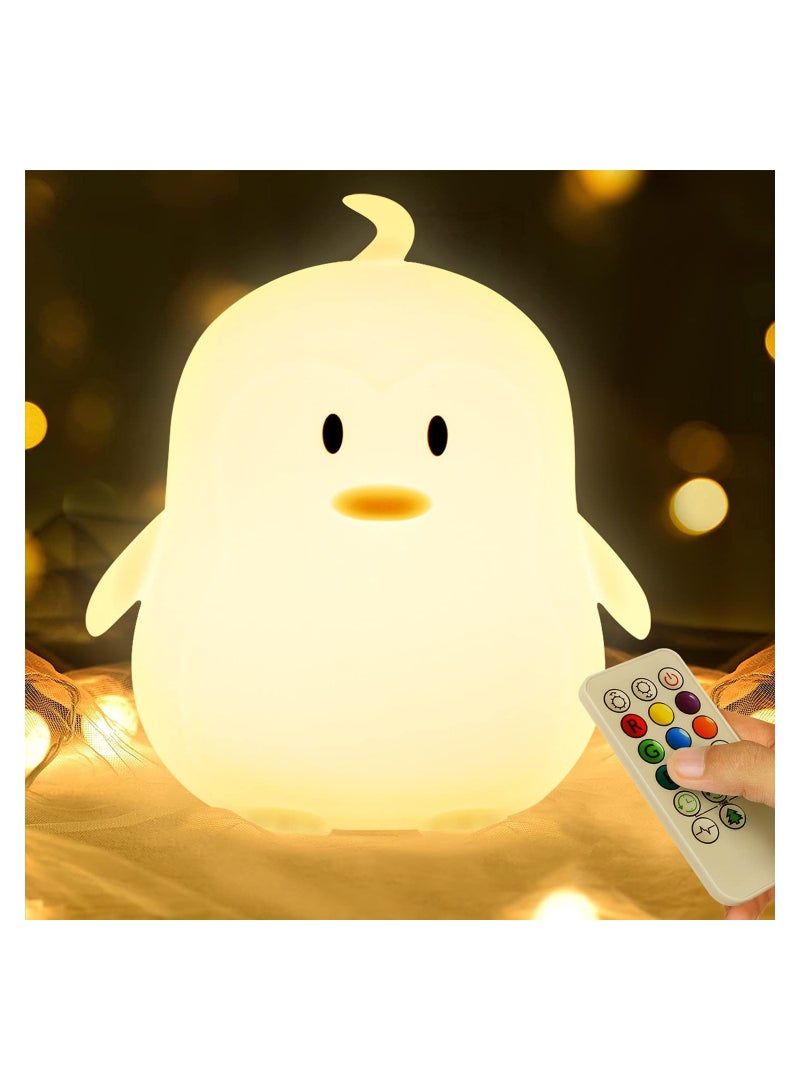 Kids Night Light Large Penguin Kawaii Birthday Gifts Room Decor Bedroom Decorations for Baby Toddler Girls Children LED 9 Color Changing Animal Portable Squishy Silicone Lamp Tap Remote Control