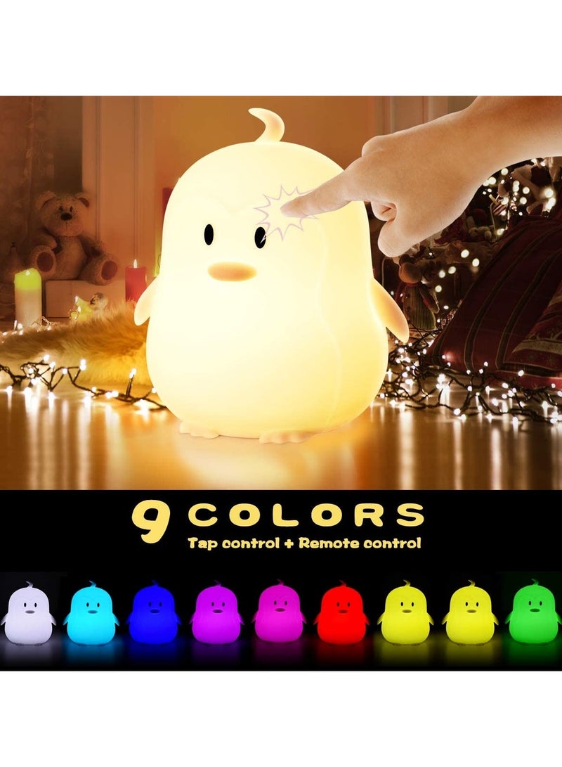 Kids Night Light Large Penguin Kawaii Birthday Gifts Room Decor Bedroom Decorations for Baby Toddler Girls Children LED 9 Color Changing Animal Portable Squishy Silicone Lamp Tap Remote Control