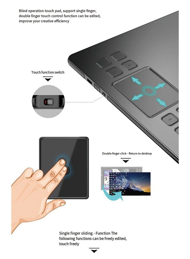 Drawing Tablet VEIKK A50 Graphics Pen Tablet 10x6 inch Active Area,with Smart Gesture Touch and 8 Express Keys,8192 Levels Battery Free Pen,Support Tilt Function Work for MAC Wins and Android/Linux