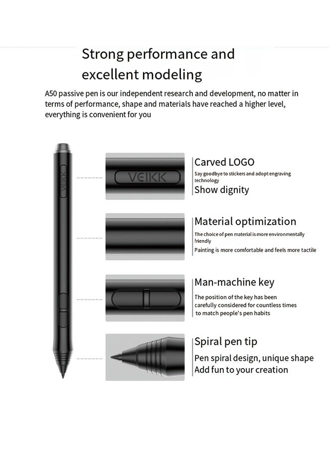 Drawing Tablet VEIKK A50 Graphics Pen Tablet 10x6 inch Active Area,with Smart Gesture Touch and 8 Express Keys,8192 Levels Battery Free Pen,Support Tilt Function Work for MAC Wins and Android/Linux