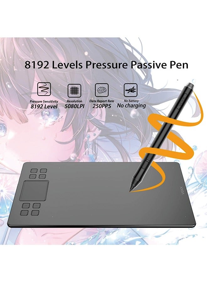 Drawing Tablet VEIKK A50 Graphics Pen Tablet 10x6 inch Active Area,with Smart Gesture Touch and 8 Express Keys,8192 Levels Battery Free Pen,Support Tilt Function Work for MAC Wins and Android/Linux