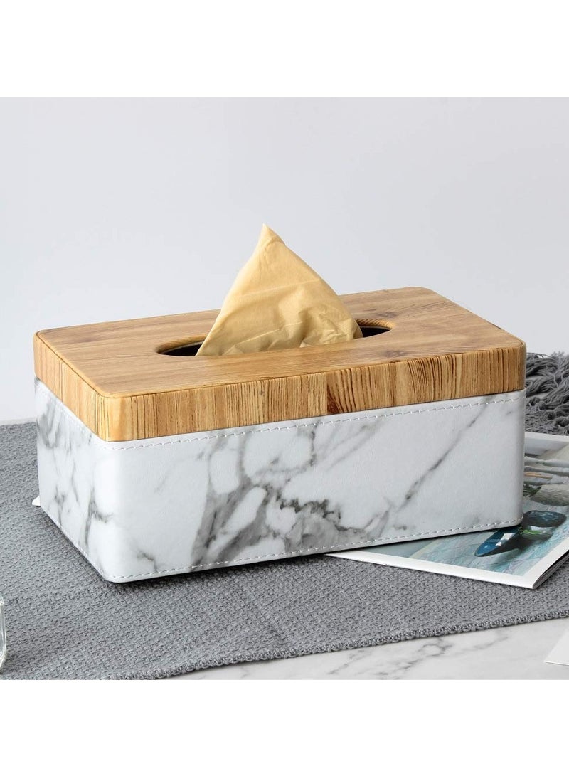 PU Leather Tissue Box Cover, Rectangular Napkin Holder Case for Home, Office, Car, Living Room Desks and Tables