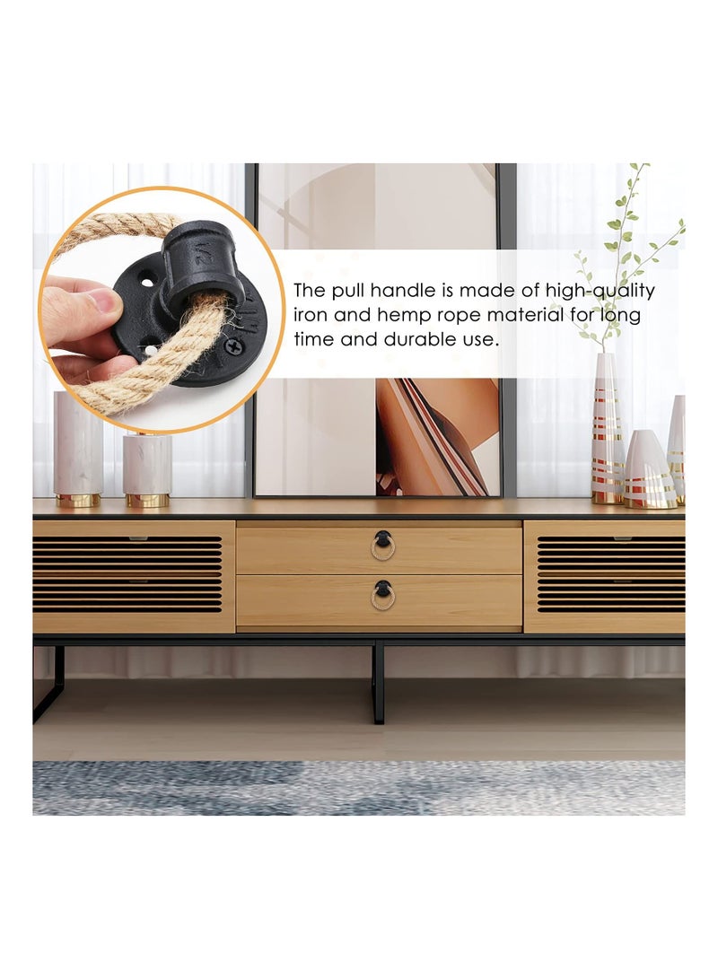 Door Knob Rustic Rope Handles Cabinet Pull Hardware Big Drop Ring Drawer Pull Knob Antique Black Knobs Handles Hardware