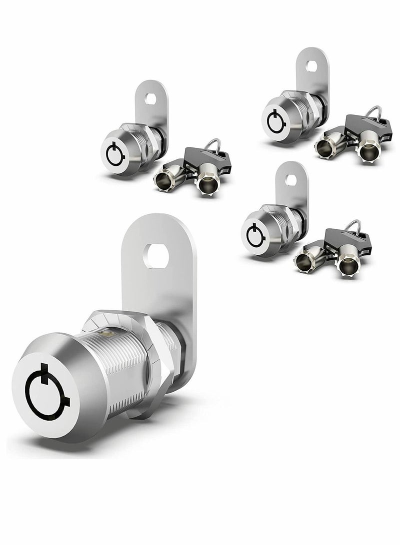 Cabinet Cam Lock Set 3 Pack 5/8 Inch Cylinder Locks Secure File Drawer Dresser RV Replacement Hardware Chrome Finish Zinc Alloy