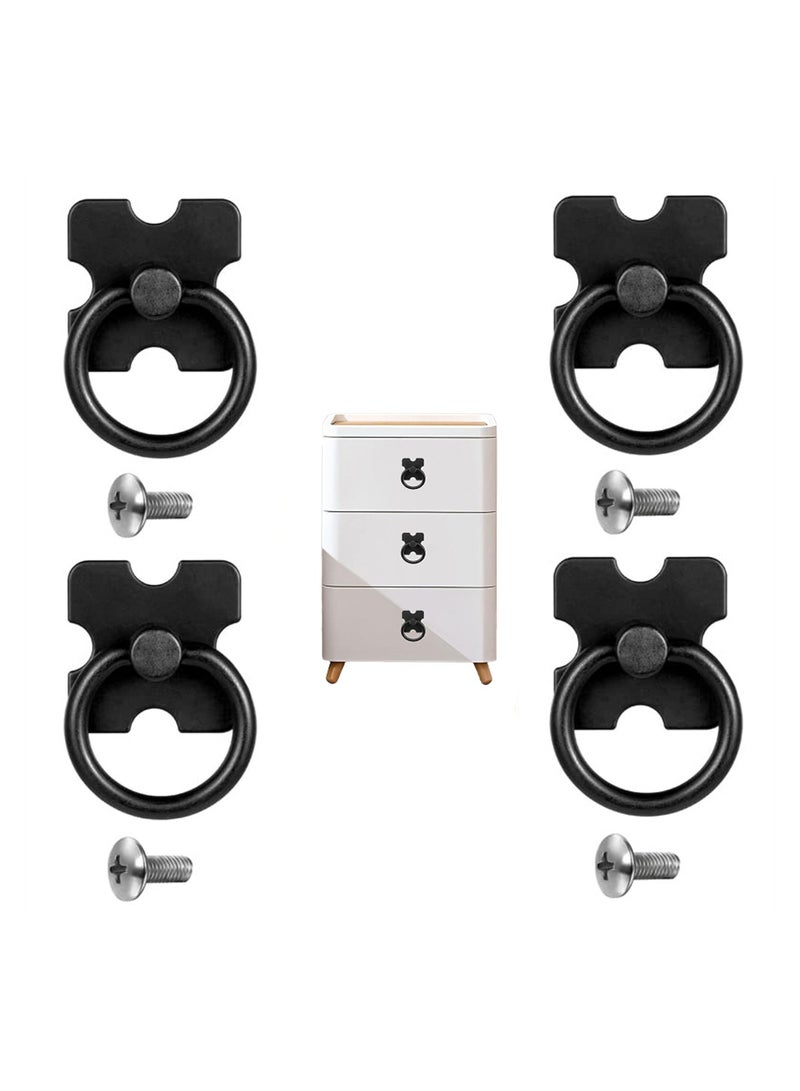 Drawer Handles and Ring Pull, 4 Pcs Decorative Furniture Door Drawer Handles and Ring Pull with Screws for Cabinet Wardrobe Cupboard Dresser, Black