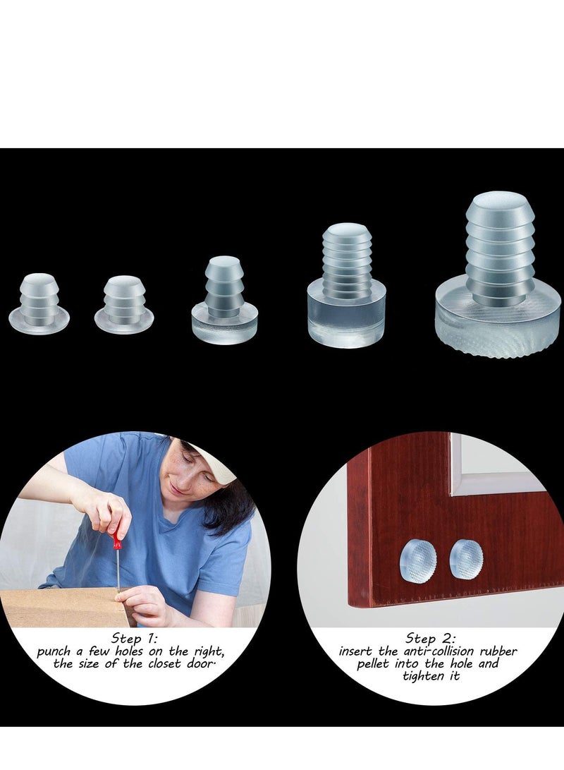 Glass Top Table Bumpers with Stem 5 SIze Silicone Anti Collision Granules Recessed Solid Hole Plug Soft Clear Reduce Noise Anti Slip Pads Non Adhesive for Table Furniture Cabinet 150 Pieces