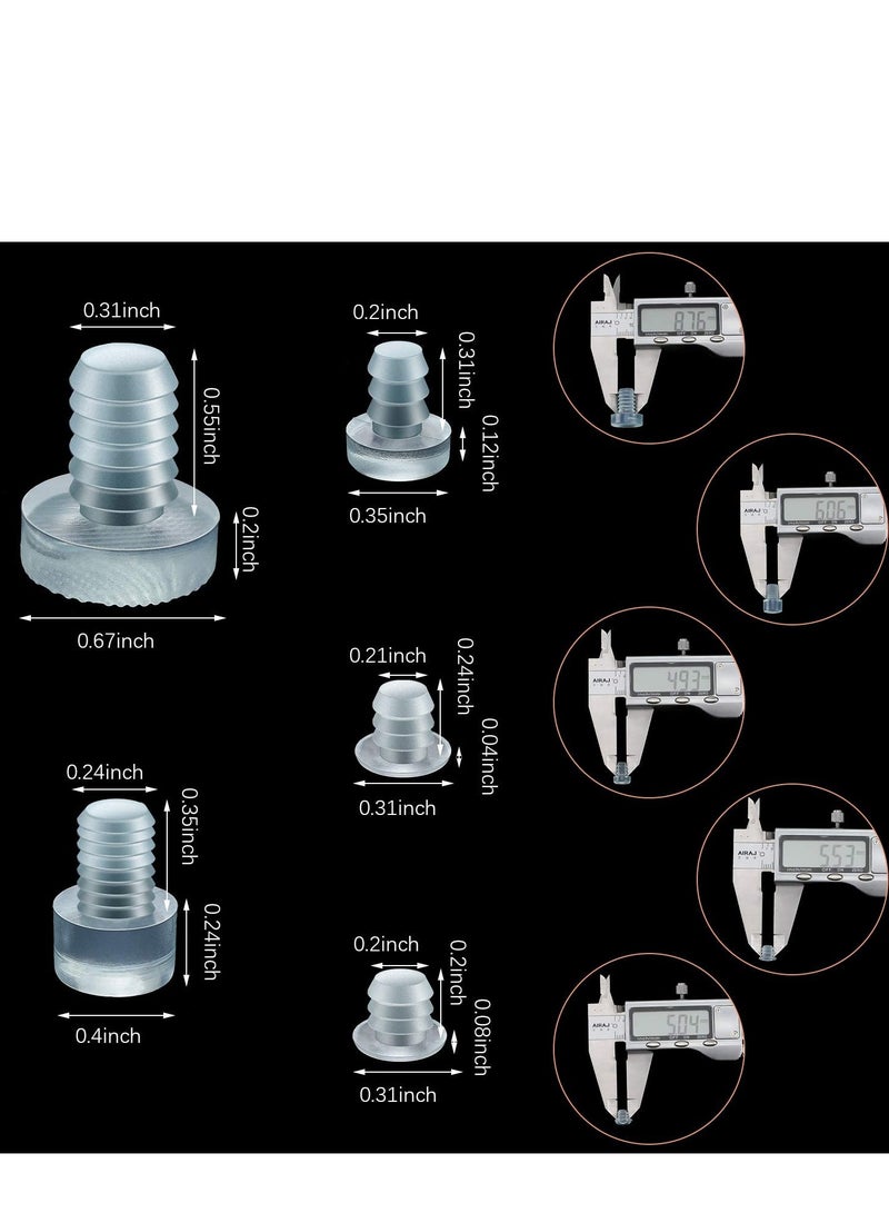 Glass Top Table Bumpers with Stem 5 SIze Silicone Anti Collision Granules Recessed Solid Hole Plug Soft Clear Reduce Noise Anti Slip Pads Non Adhesive for Table Furniture Cabinet 150 Pieces