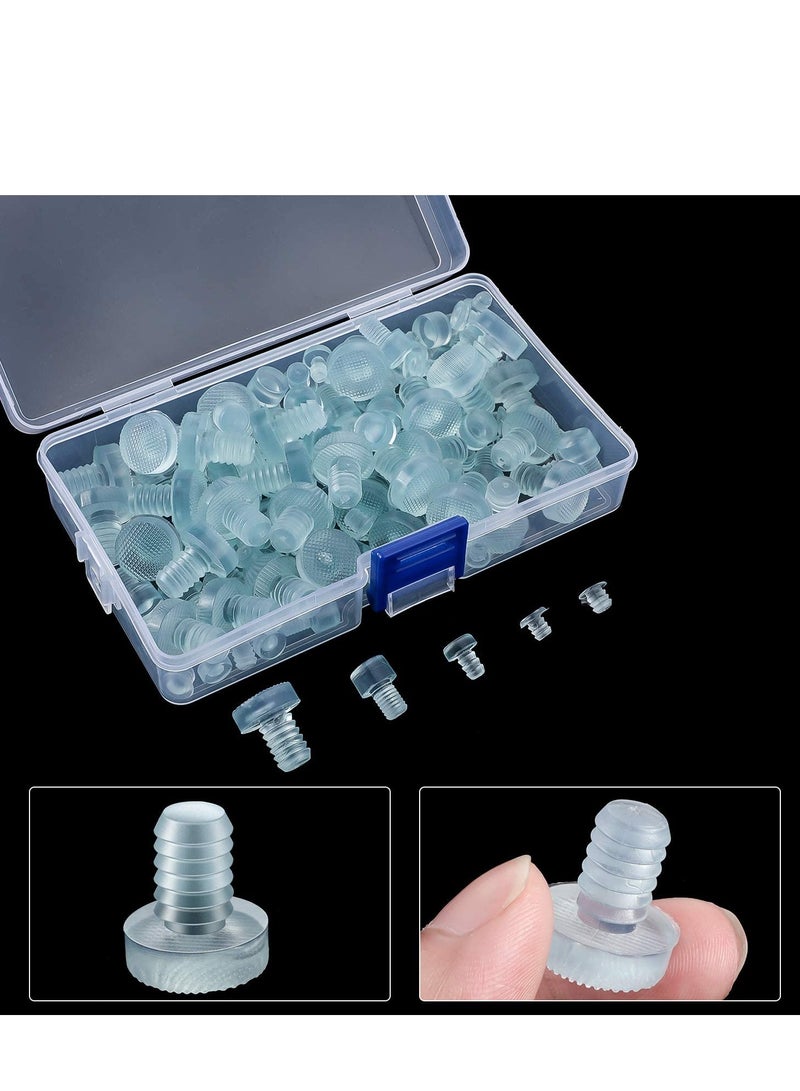 Glass Top Table Bumpers with Stem 5 SIze Silicone Anti Collision Granules Recessed Solid Hole Plug Soft Clear Reduce Noise Anti Slip Pads Non Adhesive for Table Furniture Cabinet 150 Pieces