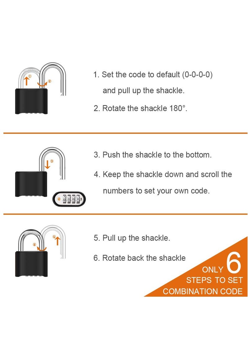 4 Digit Heavy Duty Combination Lock Outdoor Waterproof Padlock 1.3 Inch Shackle for Gate, Fence,Toolbox, Case, Hasp Storage, Gym Locker, Sports Locker, School Locker (Black)