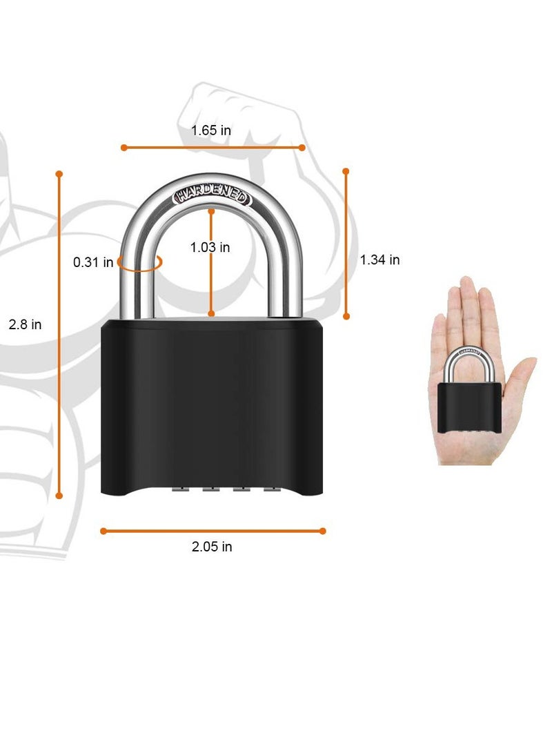 4 Digit Heavy Duty Combination Lock Outdoor Waterproof Padlock 1.3 Inch Shackle for Gate, Fence,Toolbox, Case, Hasp Storage, Gym Locker, Sports Locker, School Locker (Black)