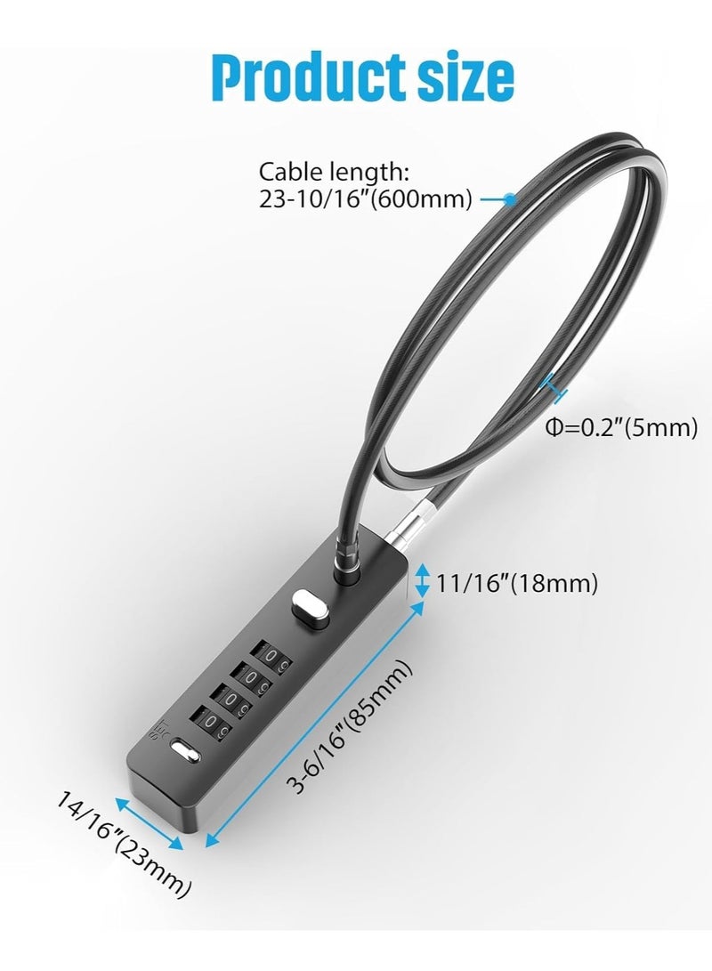 Combination Lock Cable Security Steel Cable Luggage Lock Weatherproof with Resettable Code, Braided Steel Coated Anti-Theft Cable Lock, Luggage Suitcase Gun Case Toolbox Helmet Gray 2.3Feet 5 mm