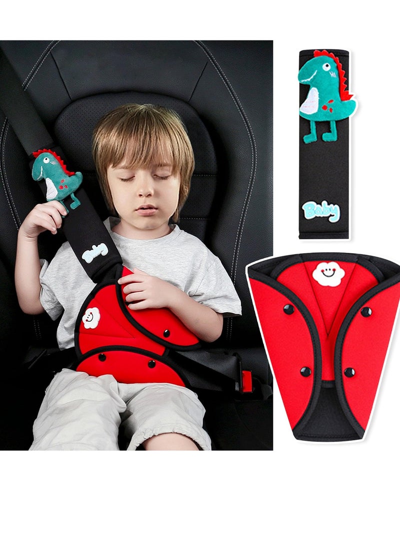 Seat Belt Cover Pad & Seatbelt Adjuster, 2 PCS Universal Car Seatbelt Adjuster for Kids & Cushion, Travel Car Seat Strap Pad Cover, Shoulder Neck Headrest Pillow for Toddler Baby Child