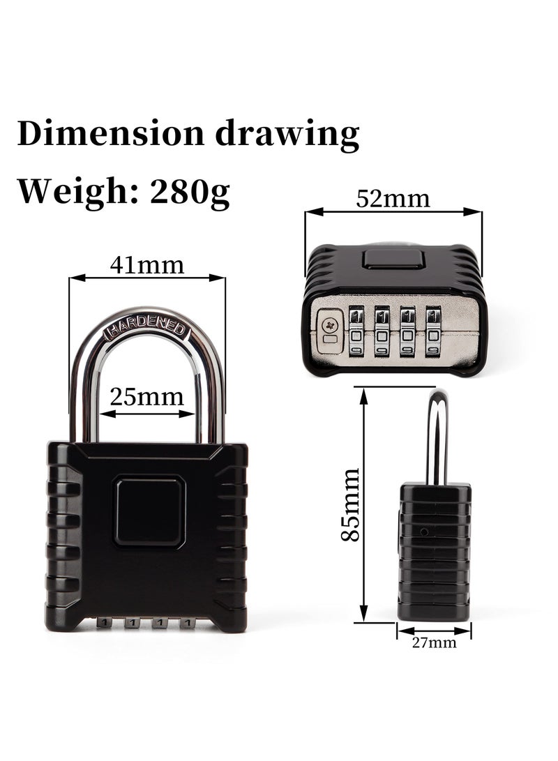 Heavy Duty Combination Padlocks Outdoor, 52mm Stainless Steel 4 Digit Locker Code Padlock Weatherproof, 4 Digit Combination Padlock for Home Shed Fence Warehouse Garage Black