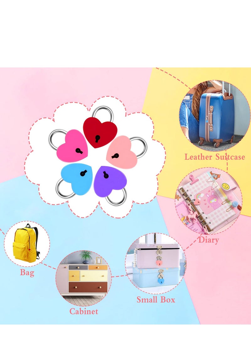 7 Piece Small Padlock Mini Lock Alloy Heart Shaped Lock with Key Suitcase Lock Lock Locker Decorative Diary Lock Love Decorative Lock for Box Diary Luggage (Multi Color)