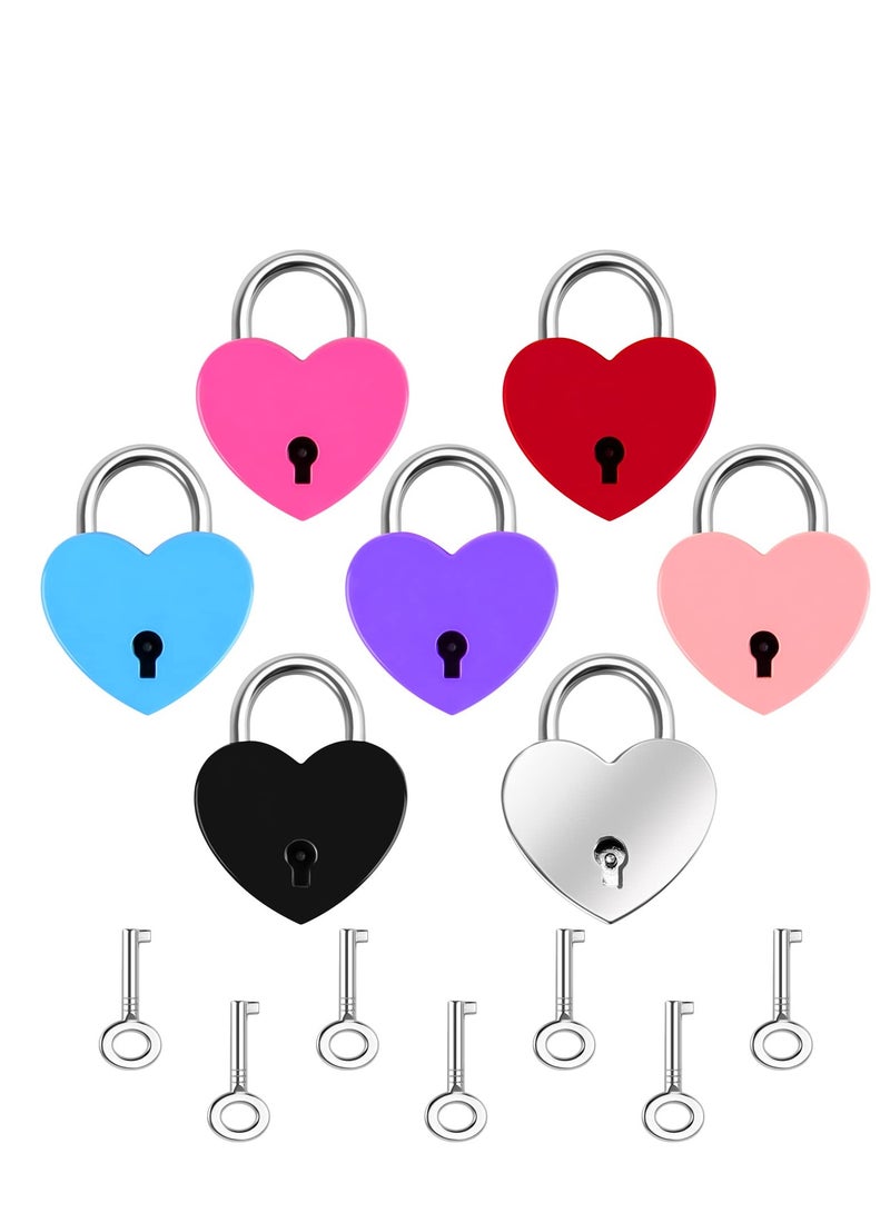 7 Piece Small Padlock Mini Lock Alloy Heart Shaped Lock with Key Suitcase Lock Lock Locker Decorative Diary Lock Love Decorative Lock for Box Diary Luggage (Multi Color)