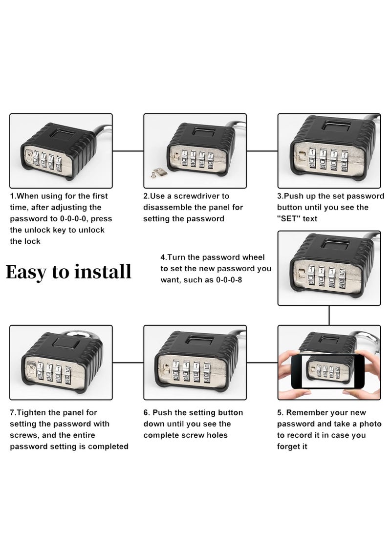 Heavy Duty Combination Padlocks Outdoor, 52mm Stainless Steel 4 Digit Locker Code Padlock Weatherproof, 4 Digit Combination Padlock for Home Shed Fence Warehouse Garage (Black)