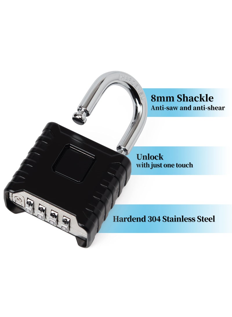 Heavy Duty Combination Padlocks Outdoor, 52mm Stainless Steel 4 Digit Locker Code Padlock Weatherproof, 4 Digit Combination Padlock for Home Shed Fence Warehouse Garage (Black)