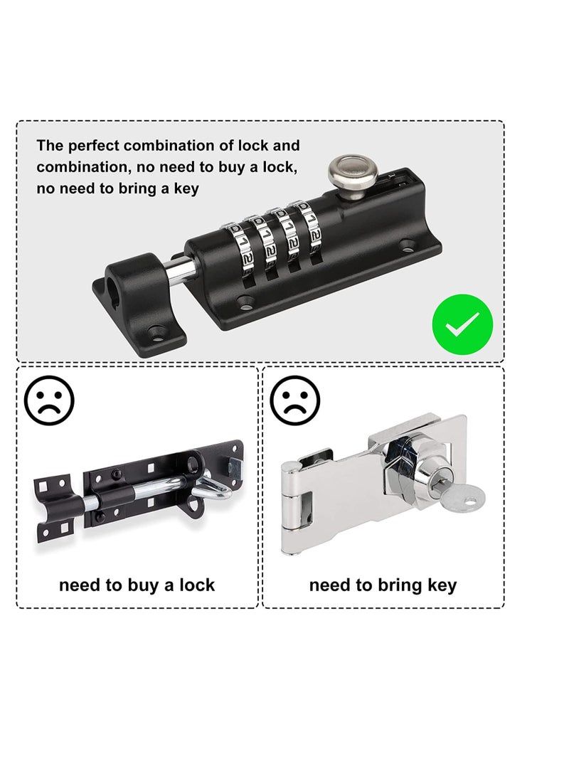 SYOSI Combination Bolt Lock, Weatherproof and Burglar Proof, 120mm Combi-Bolt 4 Digit Unique Combination Locking Bolt, Thicken Solid Zinc Alloy Door Latch Lock for Home, Gate, Shed, Garage, Fence