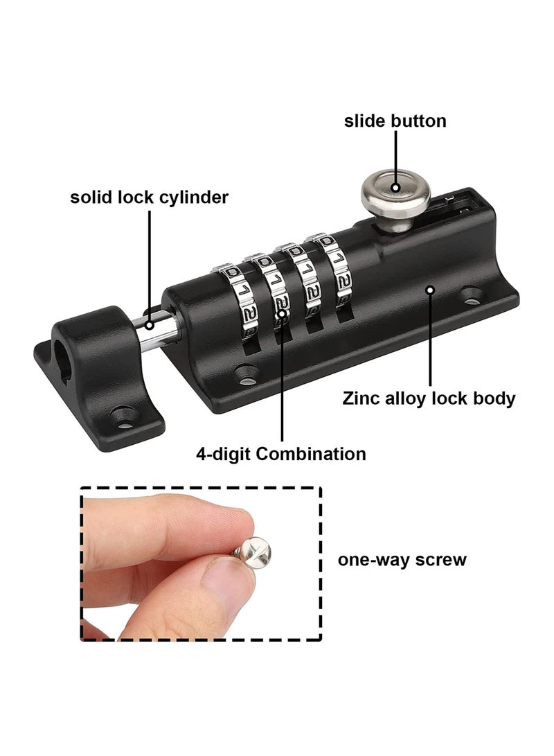 SYOSI Combination Bolt Lock, Weatherproof and Burglar Proof, 120mm Combi-Bolt 4 Digit Unique Combination Locking Bolt, Thicken Solid Zinc Alloy Door Latch Lock for Home, Gate, Shed, Garage, Fence