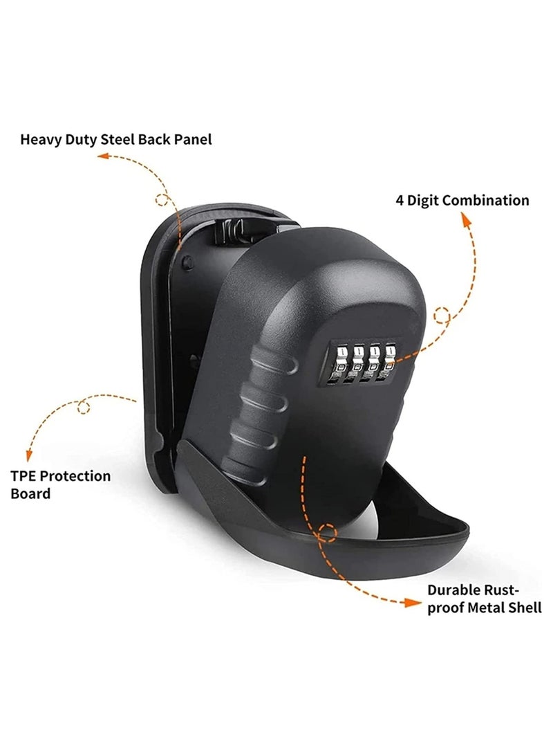 Key Safe Lock Box for Outside, Secure Wall Mounted Key Safe Lock Box with 4-Digit Combination Code, Includes Mounting Kit and Waterproof Cover - Outdoor House Key Storage Box