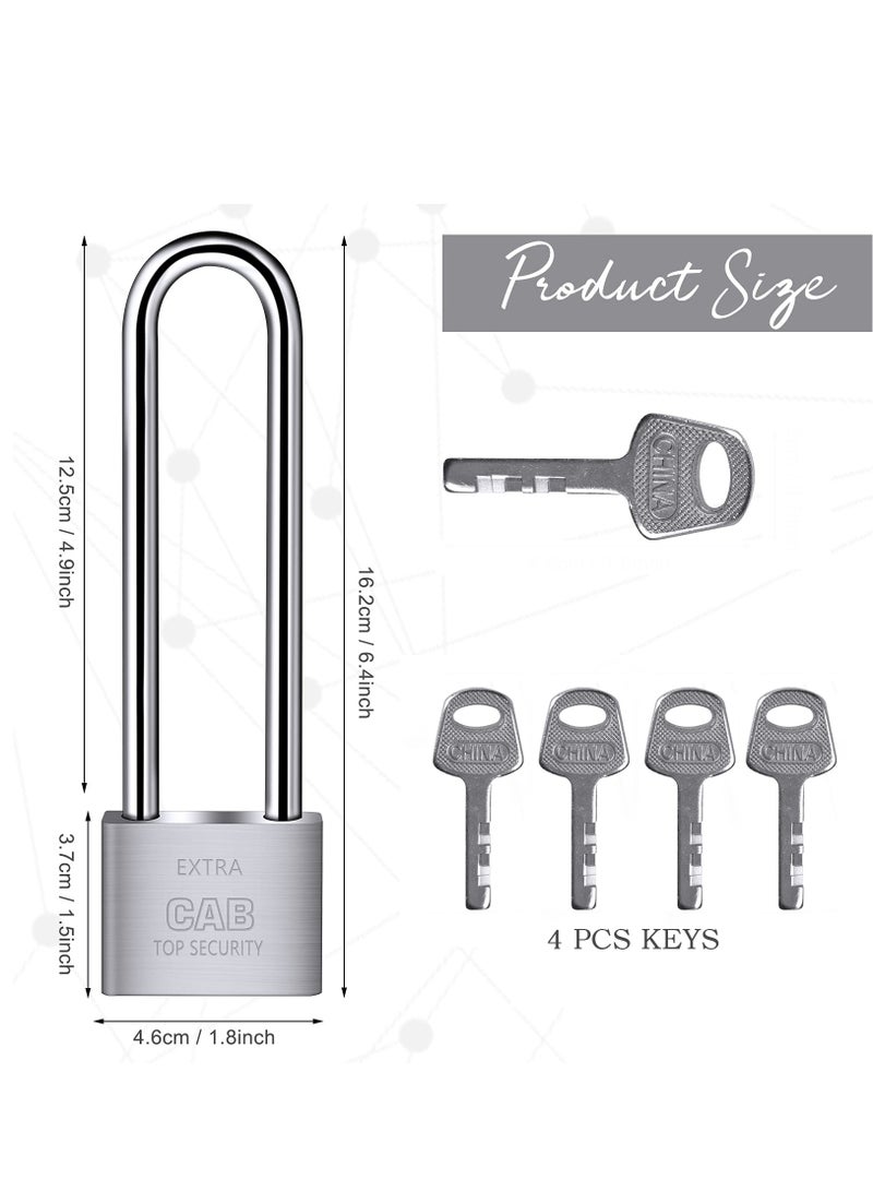 Lengthened Padlock with 4 Keys, 6.4 Inch Long Shackle Padlock Heavy Duty Lock Waterproof High Security Outdoor Padlock for Warehouses Container Doors Garage Shed