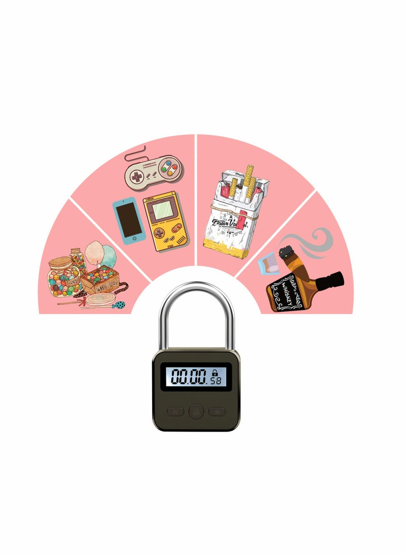 KASTWAVE Metal Time Padlock - Multi-Function Timer Lock 99 Hours Max Timing with Electronic LCD Timed Display Micro USB Rechargeable