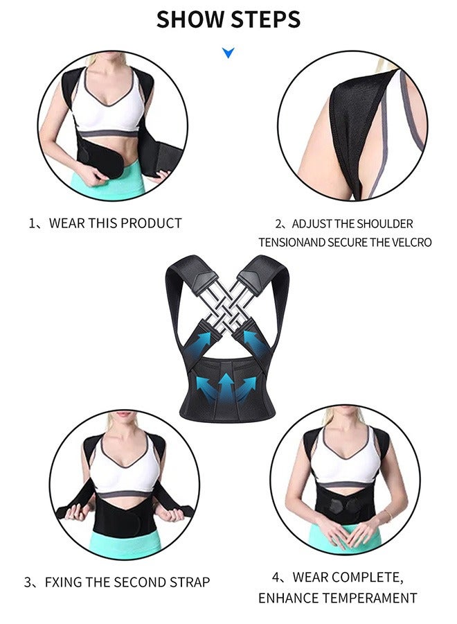 Back Brace Posture Corrector, Adjustable Full Back Trainer, for Upper Lower Back Pain Relief (Black)