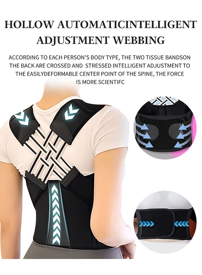 Back Brace Posture Corrector, Adjustable Full Back Trainer, for Upper Lower Back Pain Relief (Black)