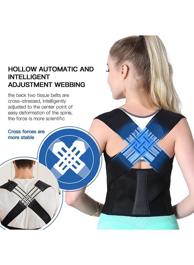 Back Brace Posture Corrector, Adjustable Full Back Trainer, for Upper Lower Back Pain Relief (Black)