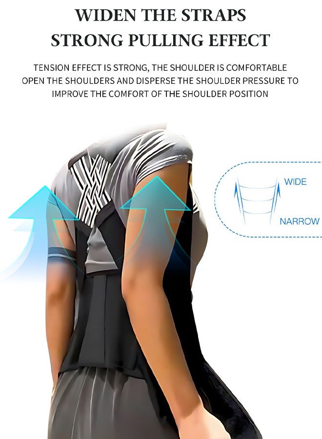 Back Brace Posture Corrector, Adjustable Full Back Trainer, for Upper Lower Back Pain Relief (Black)