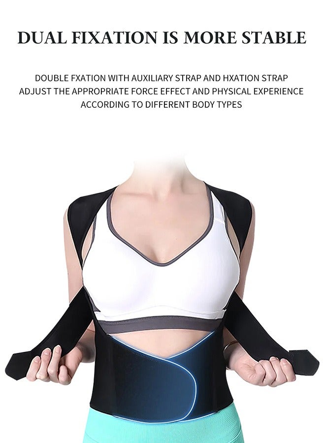 Back Brace Posture Corrector, Adjustable Full Back Trainer, for Upper Lower Back Pain Relief (Black)