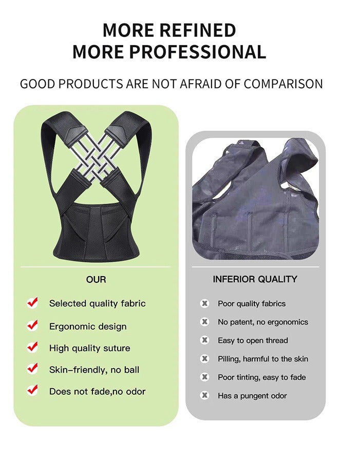 Back Brace Posture Corrector, Adjustable Full Back Trainer, for Upper Lower Back Pain Relief (Black)