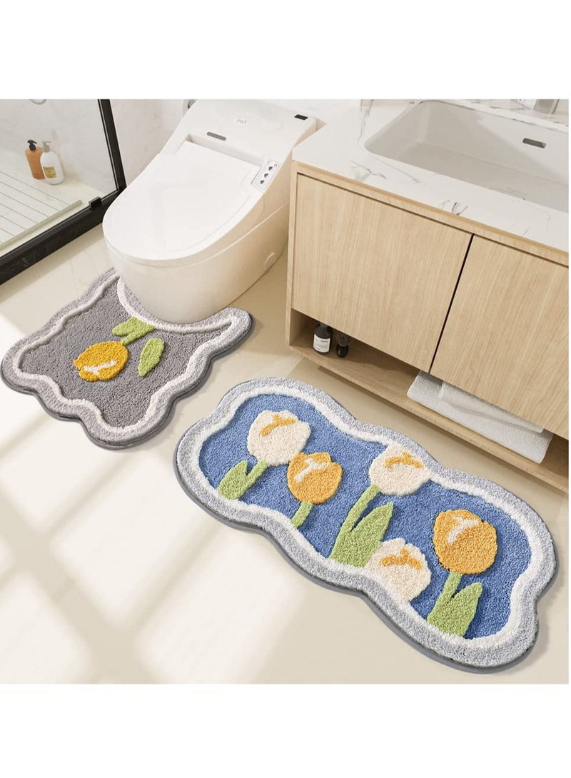 Bathroom Rugs Bath Mat, U-Shaped Non-Slip Bathroom Rug, Extra Soft and Absorbent Microfiber Bath Rugs, Non-Slip Plush Shaggy Bath Carpet, Machine Wash Dry, 19.6 x 21.6 Inches, Grey