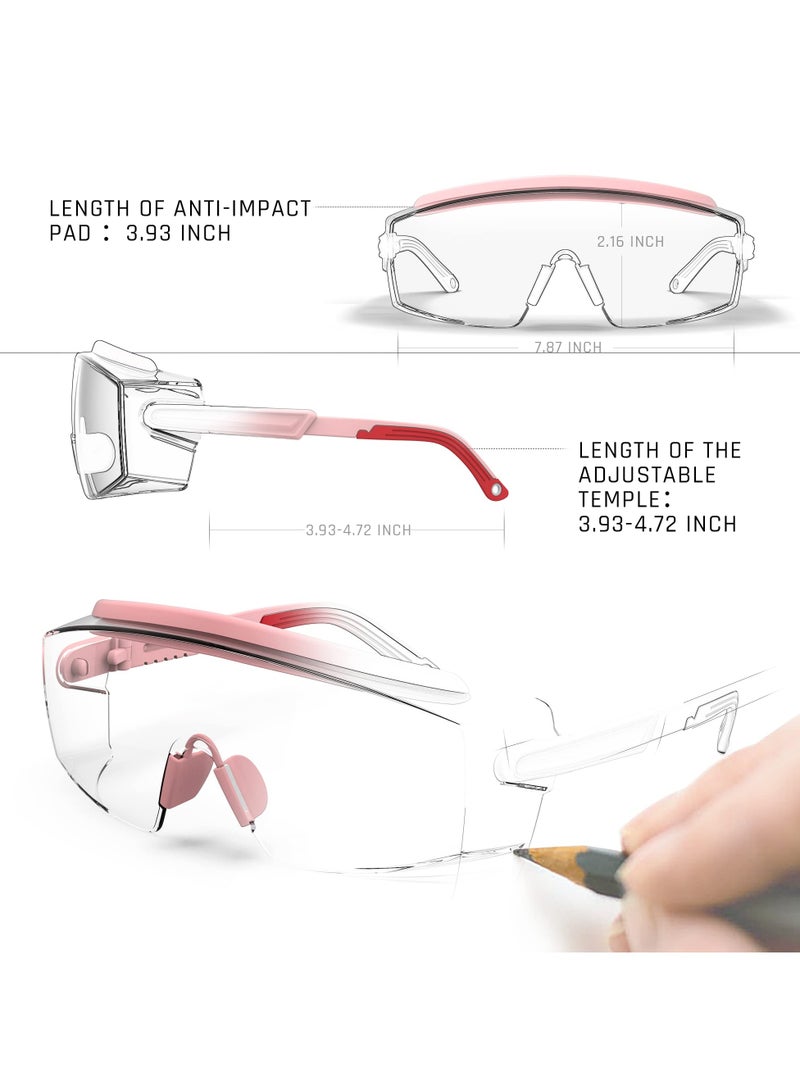 SYOSI Safety Glasses, Safety Goggle With Adjustable Frame And Temples Fog & Scratch Resistant UV Protective Compatible Glasses (Pink)