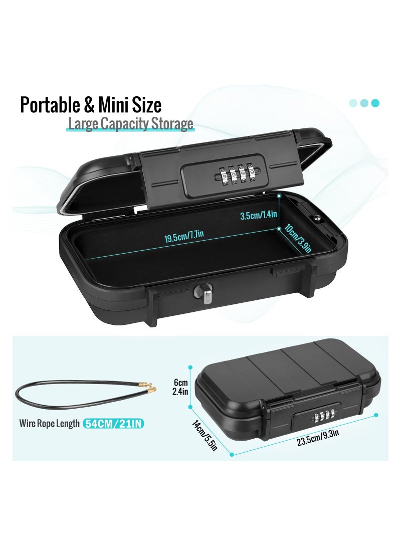 SYOSI Portable Security Box with Code, Combination Security Case Lock Box Waterproof, with Removable Wire Rope Security Safe Box for Car, Home, Travel