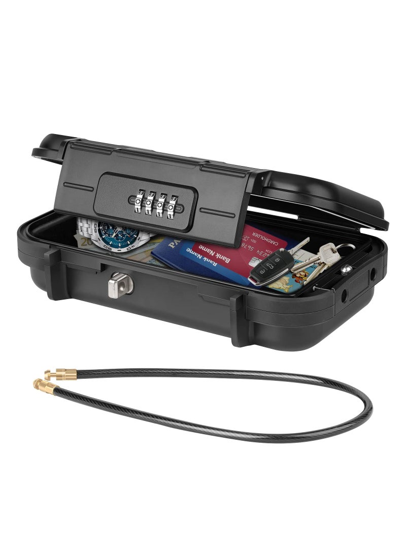 SYOSI Portable Security Box with Code, Combination Security Case Lock Box Waterproof, with Removable Wire Rope Security Safe Box for Car, Home, Travel