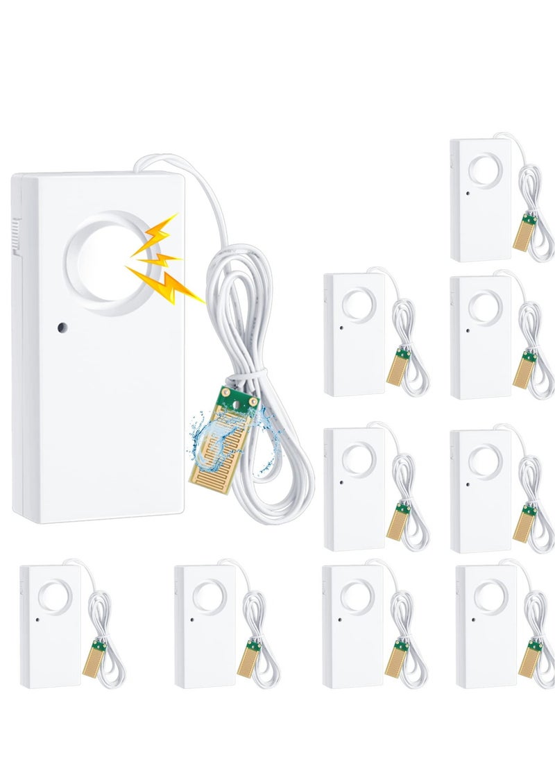 10 Pcs Water Leak Detector, 120dB Loud Siren, Powered by 9V Battery (not Include), Sensor Alarm for Kitchen Basement Water Heater(White)