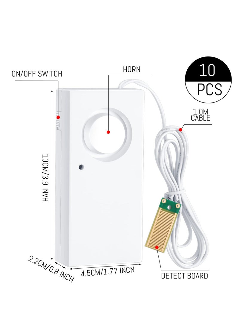 10 Pcs Water Leak Detector, 120dB Loud Siren, Powered by 9V Battery (not Include), Sensor Alarm for Kitchen Basement Water Heater(White)