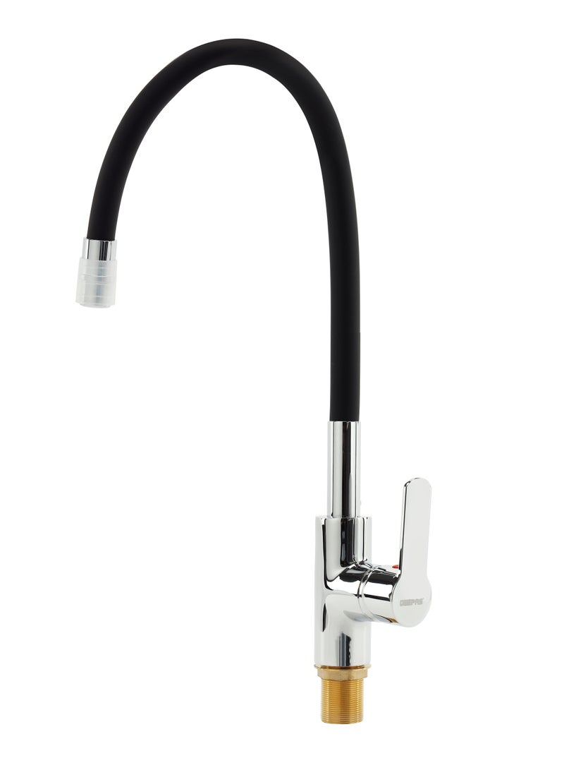 Geepas Single Lever Sink Mixer- GSW61145, High Quality Brass Deck Mounted Tap for Kitchen and Bathroom, Durable Solid Metal Lever Handle, Ceramic Cartridge,  Leak-Proof, Solid Handle and Silicone Rubb