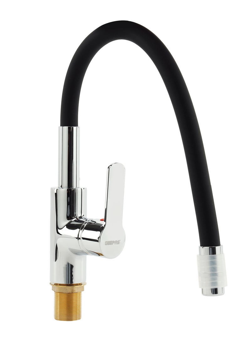 Geepas Single Lever Sink Mixer- GSW61145, High Quality Brass Deck Mounted Tap for Kitchen and Bathroom, Durable Solid Metal Lever Handle, Ceramic Cartridge,  Leak-Proof, Solid Handle and Silicone Rubb