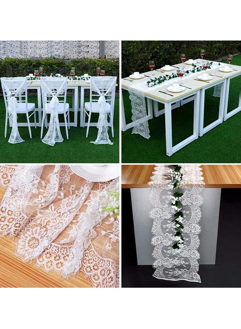 White Lace Table Runner, Vintage Tablecloth Hollow Embroidered Table Runner Crochet Lace Table Cloth for Table Decoration Wedding Reception