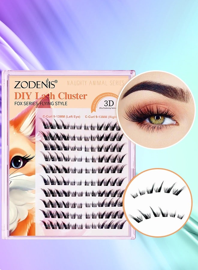 120Pcs Lashes Cluster DIY Lash Extension Kit Fox Series 9-13mm Mix Individual Lashes Fox Eye Lashes Natural Look Cluster Lashes C Curl Wispy False Eyelashes Lashes Kit