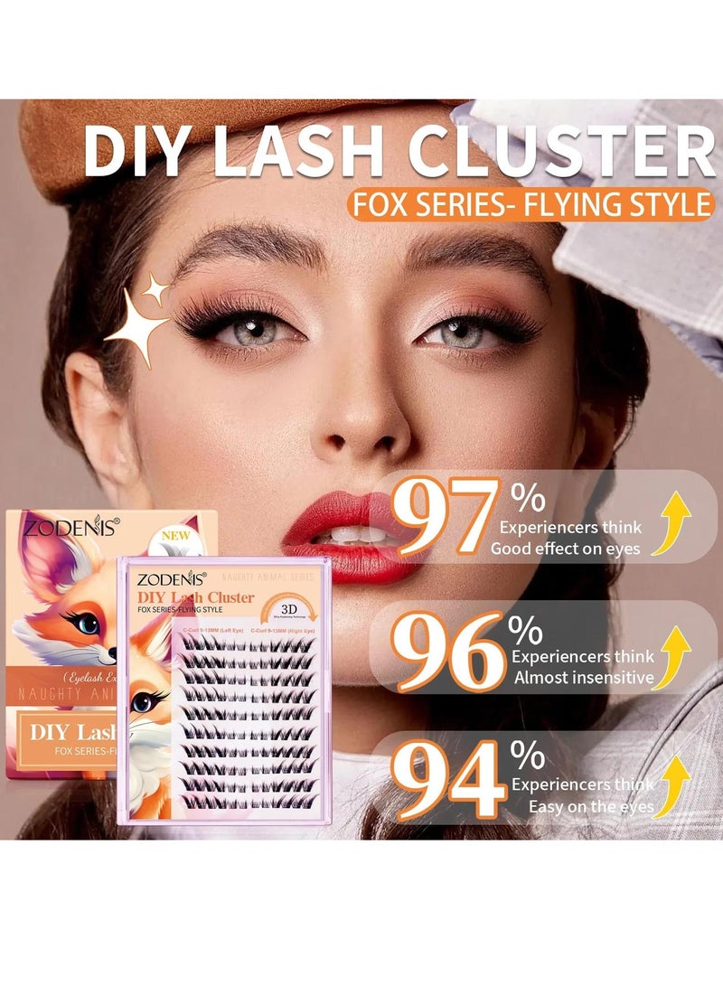 120Pcs Lashes Cluster DIY Lash Extension Kit Fox Series 9-13mm Mix Individual Lashes Fox Eye Lashes Natural Look Cluster Lashes C Curl Wispy False Eyelashes Lashes Kit