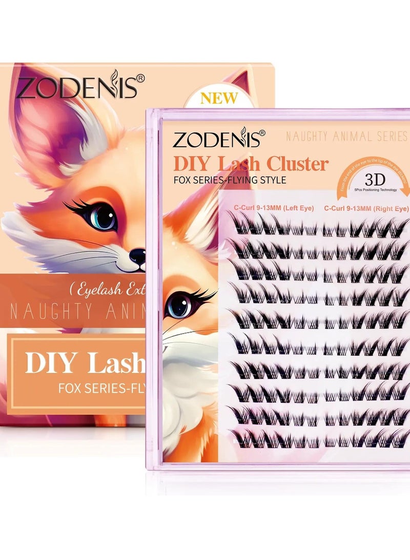 120Pcs Lashes Cluster DIY Lash Extension Kit Fox Series 9-13mm Mix Individual Lashes Fox Eye Lashes Natural Look Cluster Lashes C Curl Wispy False Eyelashes Lashes Kit