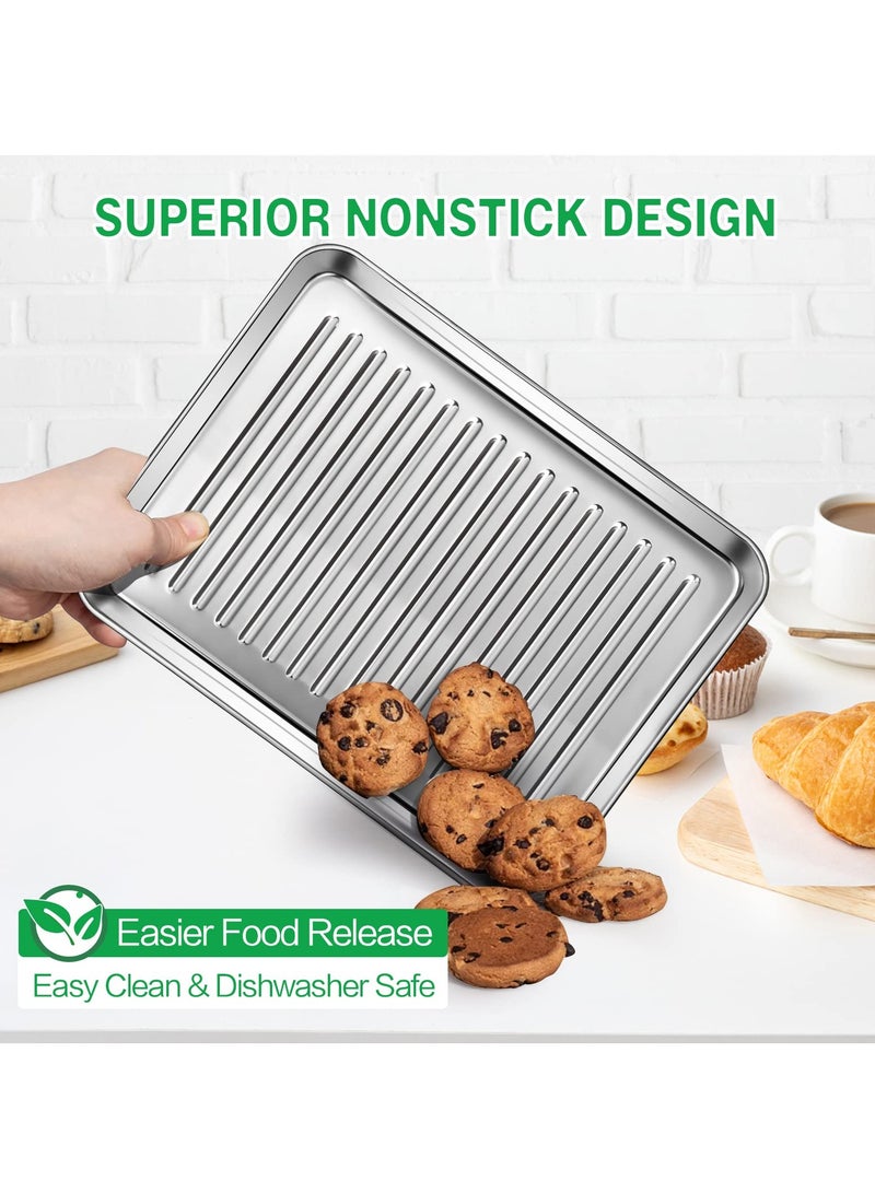 SYOSI 2 Pcs Baking Sheets, Stainless Steel Baking Pan for Baking 10 Inch Baking Tray for Oven Heavy Duty Oven Pan for Cookie, Bread,