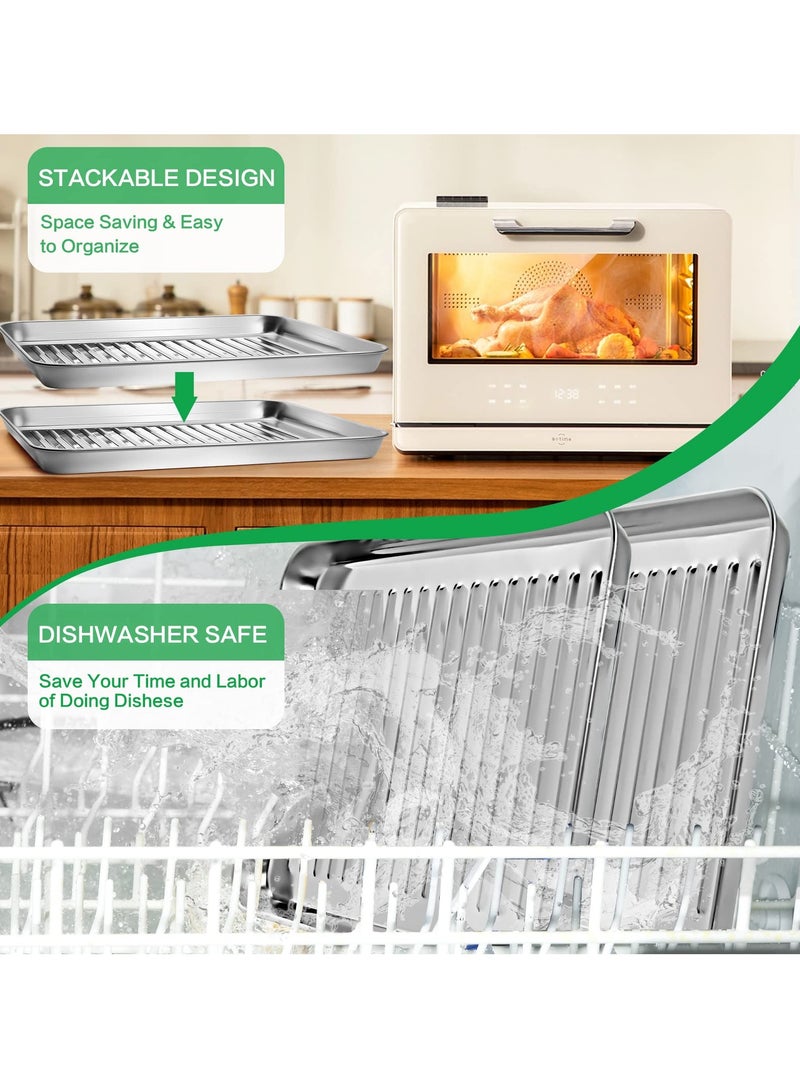 SYOSI 2 Pcs Baking Sheets, Stainless Steel Baking Pan for Baking 10 Inch Baking Tray for Oven Heavy Duty Oven Pan for Cookie, Bread,