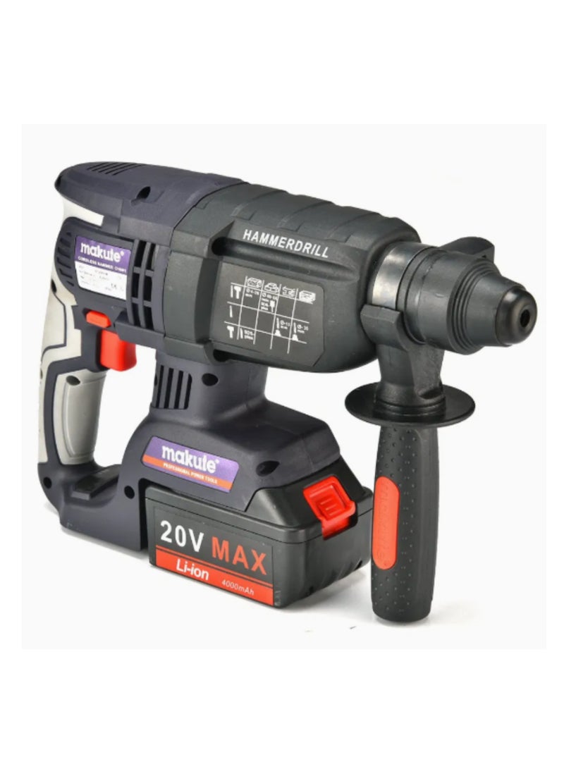 CHD001 Cordless Hammer Drill, 20V Brushless Motor, 1.2J Impact Capacity, 26mm Bore Diameter, 2x 5420-40C Batteries & Quick Charger, 0-900r/min Speed, Ideal for Wood (28mm) & Steel (10mm) Drilling