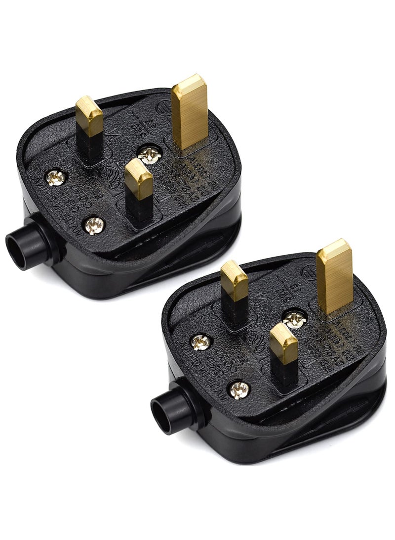 3 Pin UK Plug 13A Fused 250V Mains Plugs, UK Mains Plug for 13A 250V Black 3 Pin Plug 50-60 Hz (2Pcs)