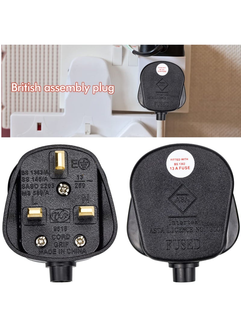 3 Pin UK Plug 13A Fused 250V Mains Plugs, UK Mains Plug for 13A 250V Black 3 Pin Plug 50-60 Hz (2Pcs)