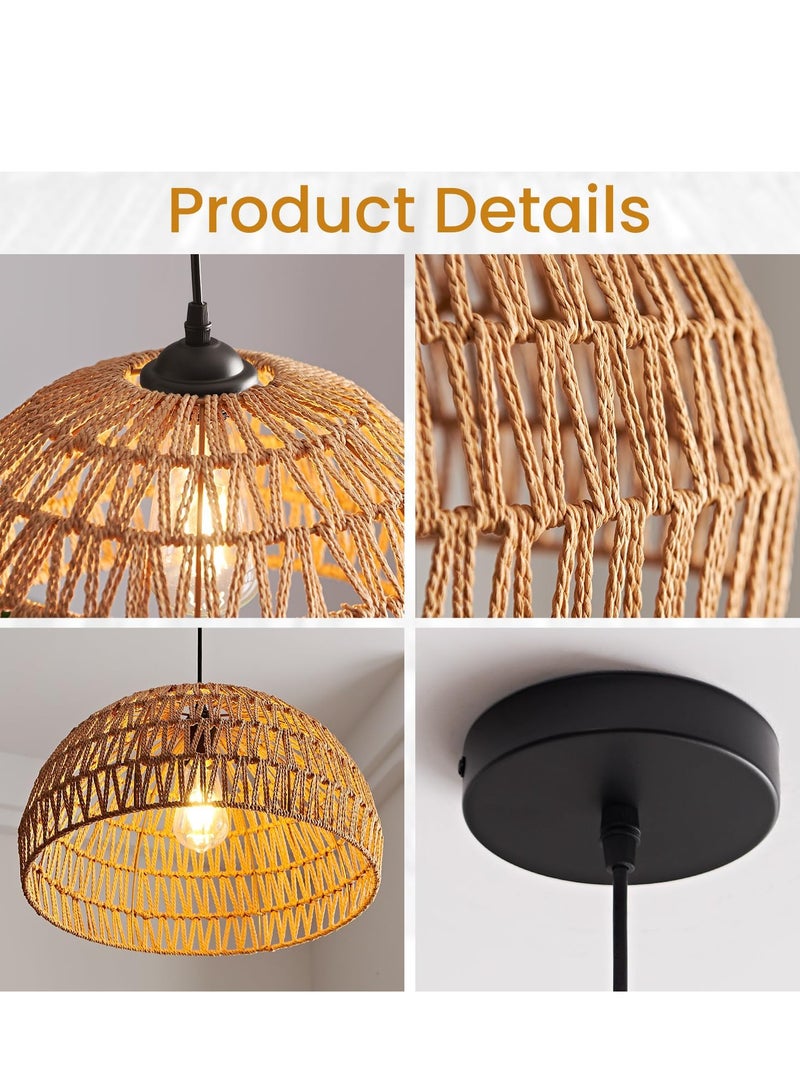 Rattan Pendant Light Rattan Woven Lampshade Hanging Lamp for Dining Room Bulb Included